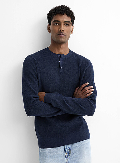 Waffle-knit Henley sweater
