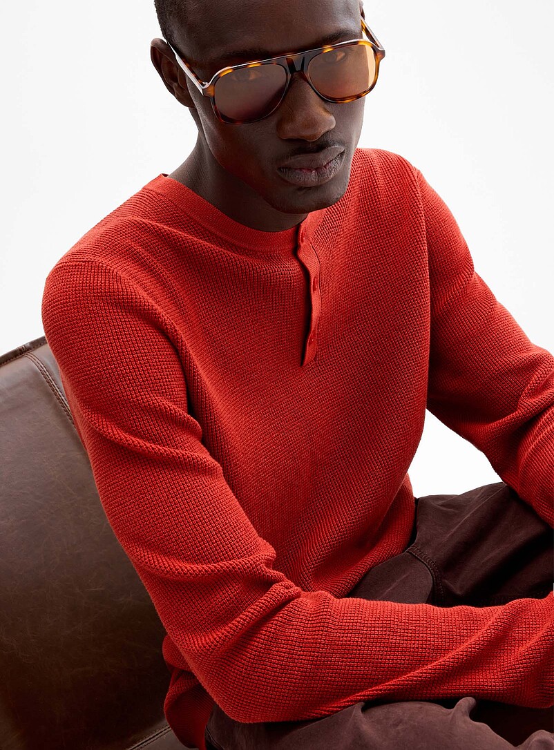 Waffle-knit Henley sweater | Le 31 | Shop Men's Crew Neck Sweaters