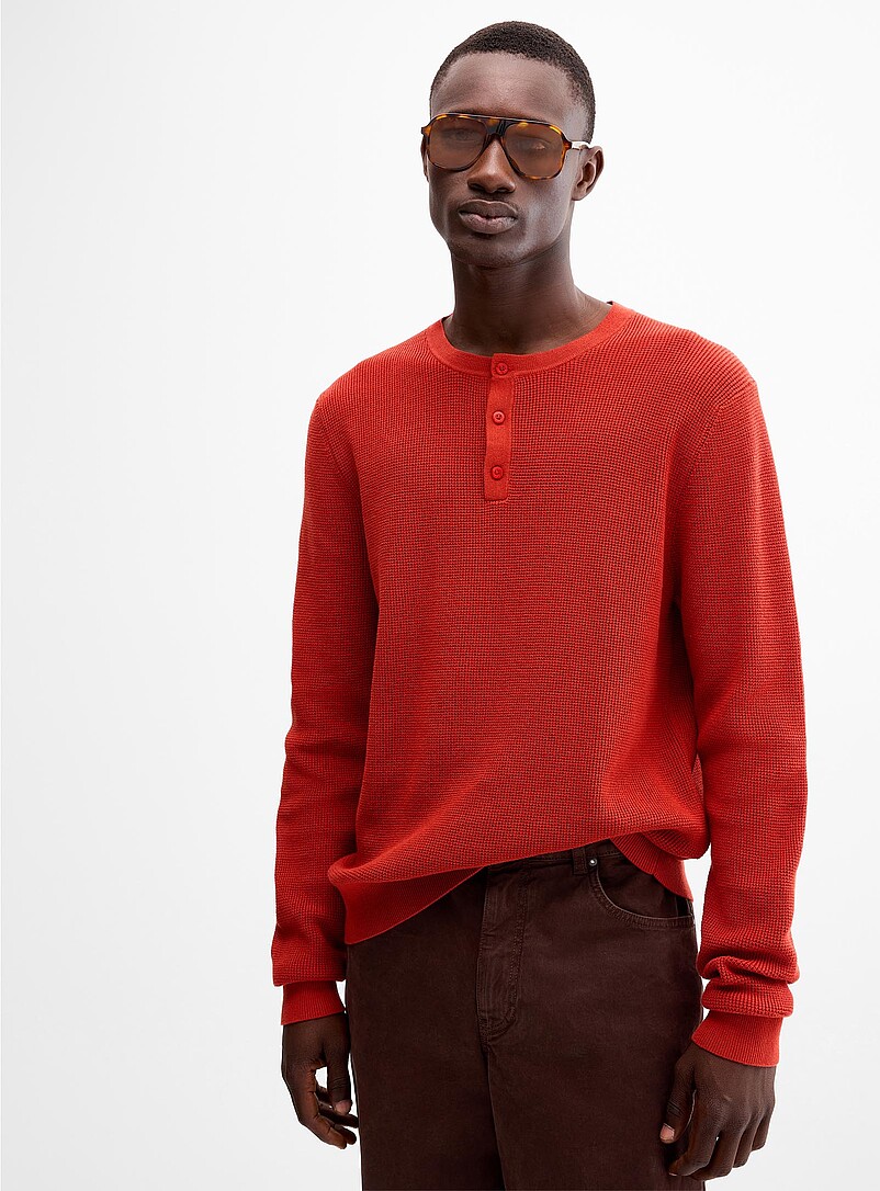 Waffle-knit Henley sweater | Le 31 | Shop Men's Crew Neck Sweaters