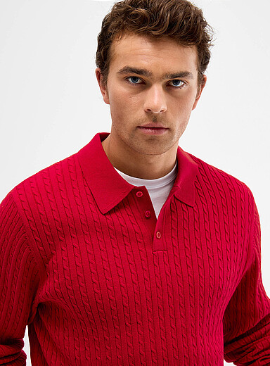 Twisted-cable polo-collar sweater