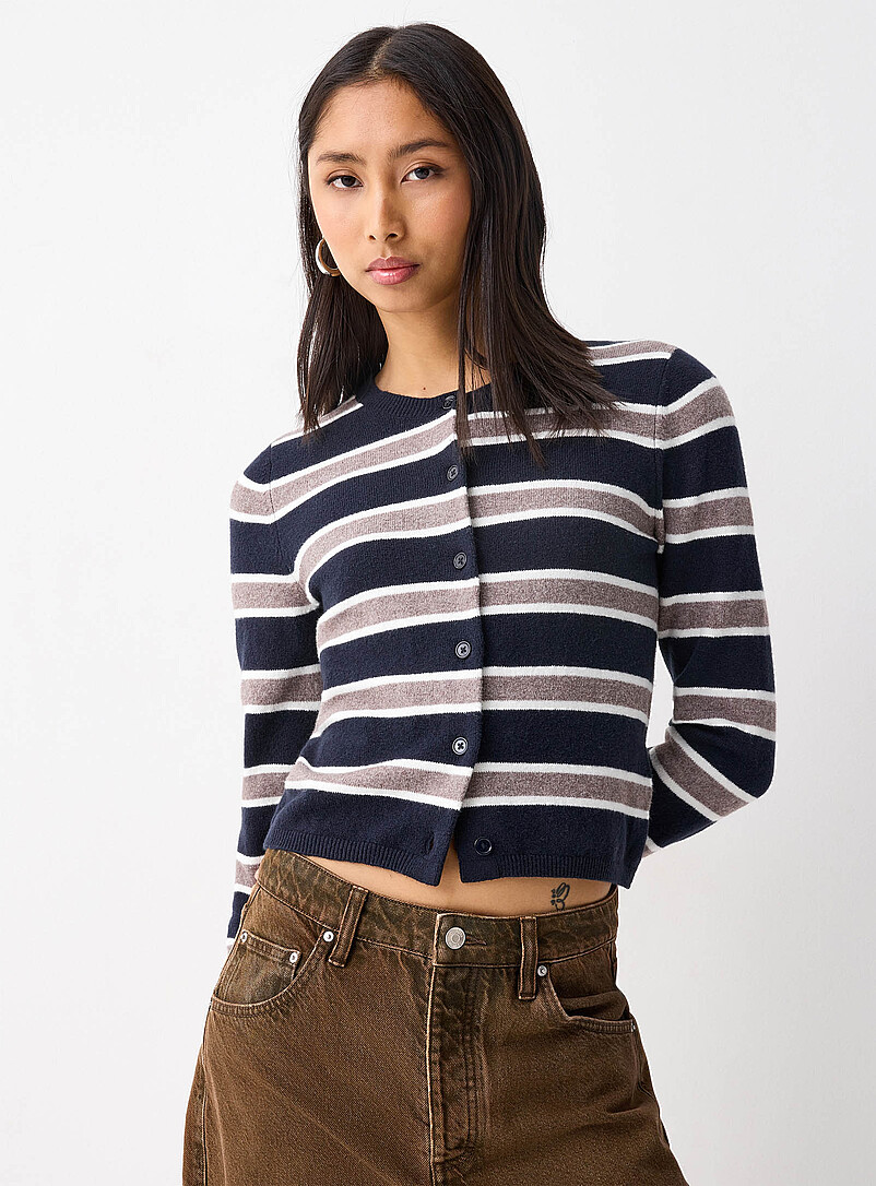 Twik Patterned White Multi-striped cardigan for women