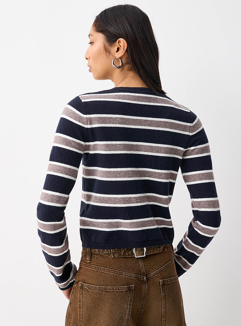 Twik Patterned White Multi-striped cardigan for women