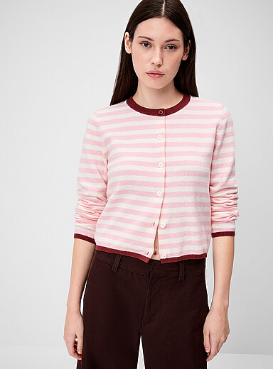 Twik: Le cardigan multirayure Rose &agrave; motifs pour femme