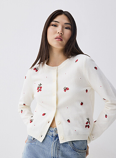 Twik Off White Spring embroidery boxy cardigan for women