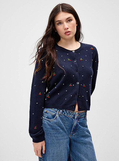 Twik Indigo/Dark Blue Pretty embroidery boxy cardigan for women