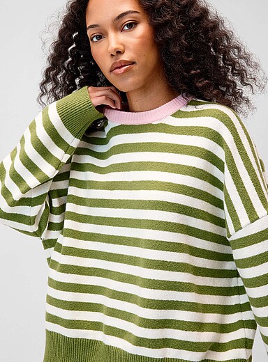 Twik Pine/Bottle Green Oversized twin-stripe sweater for women