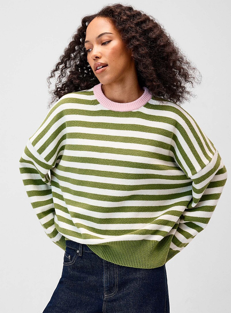 Twik Pine/Bottle Green Oversized twin-stripe sweater for women