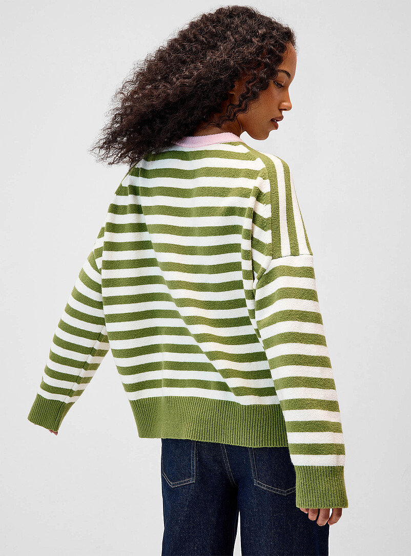 Twik Pine/Bottle Green Oversized twin-stripe sweater for women