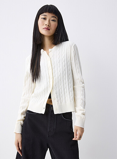 Twik Off White Cozy cable-knit cardigan for women