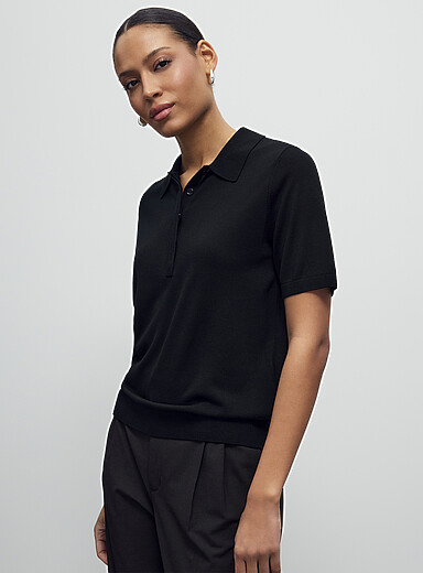 Plain ultra-fine knit polo sweater