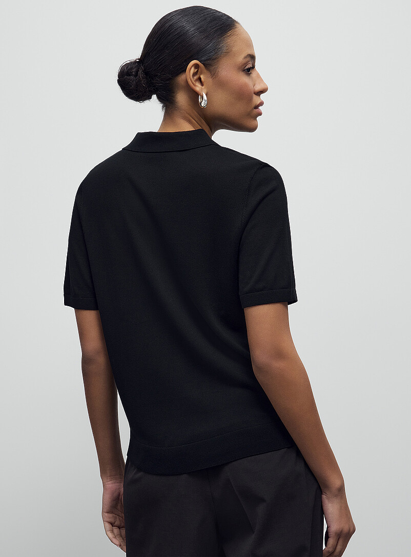 Contemporaine Black Plain ultra-fine knit polo sweater for women