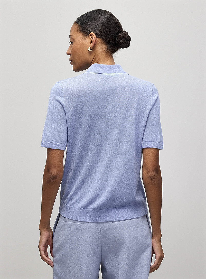 Contemporaine Black Plain ultra-fine knit polo sweater for women