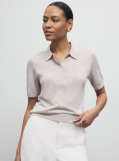 Plain ultra-fine knit polo sweater
