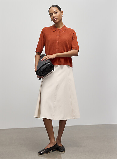 Le cardigan col polo lin m&eacute;lang&eacute;