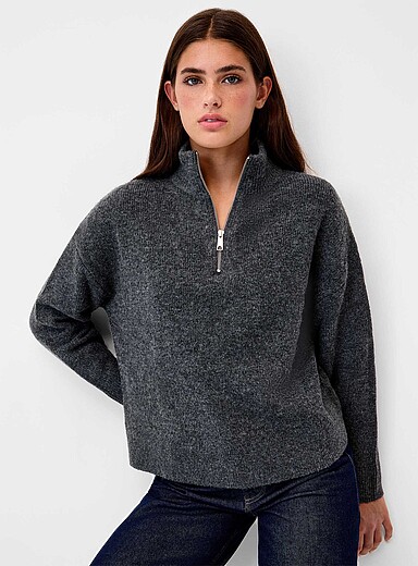 Zipped mock-neck sweater