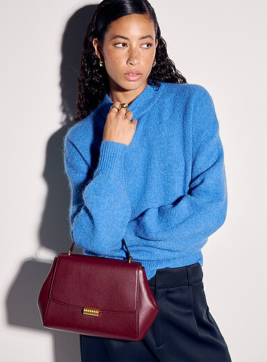Ic&ocirc;ne Blue Alpaca wool bubble-sleeve sweater for women