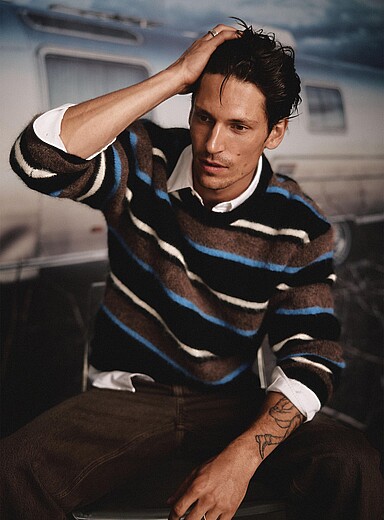 Striped fuzzy knit sweater
