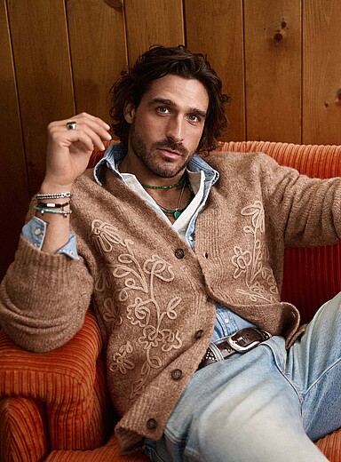Le 31 Beige Floral embossed cardigan for men