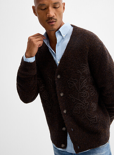 Le 31: Le cardigan relief floral Brun pour homme