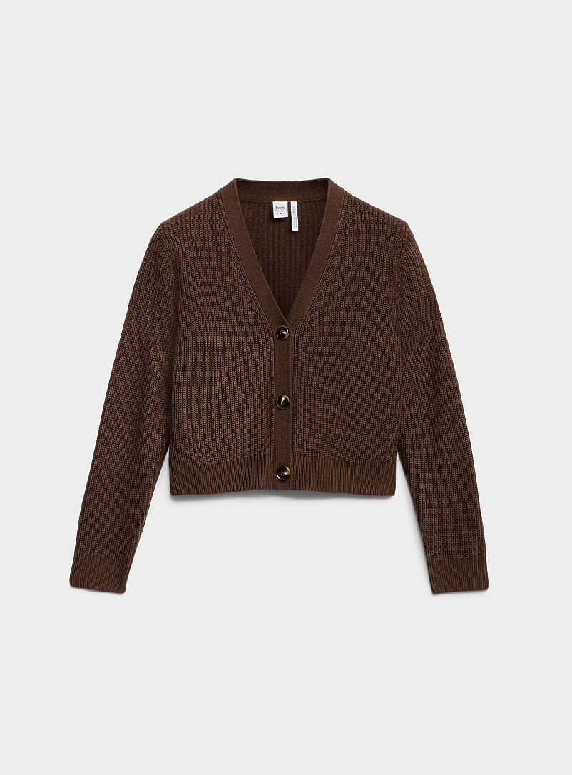 Twik: Le cardigan c&ocirc;tes perl&eacute;es gros boutons Vert assorti pour femme