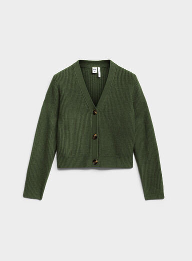 Big button shaker-rib cardigan