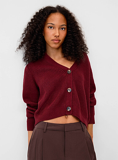 Big button shaker-rib cardigan