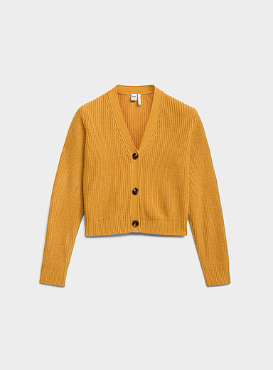 Big button shaker-rib cardigan
