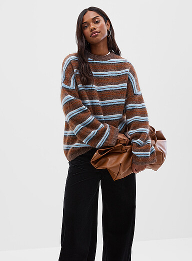 Alpaca blend striped fuzzy sweater