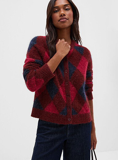 Le cardigan carr&eacute; filamenteux argyle alpaga m&eacute;lang&eacute;
