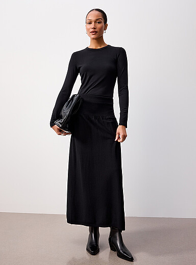Contemporaine Black Two-tier knit maxi skirt for women