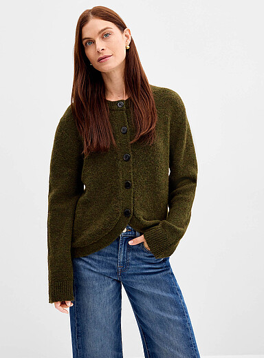 Contemporaine: Le cardigan carr&eacute; ample feutr&eacute; Vert fonc&eacute; - Mousse pour femme