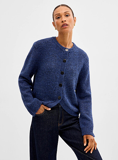 Contemporaine: Le cardigan carr&eacute; ample feutr&eacute; Bleu fonc&eacute; - Indigo pour femme