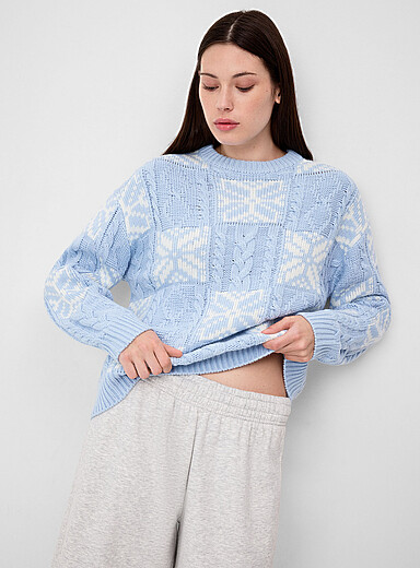 Twik Patterned Blue Winter checkered pattern sweater for women