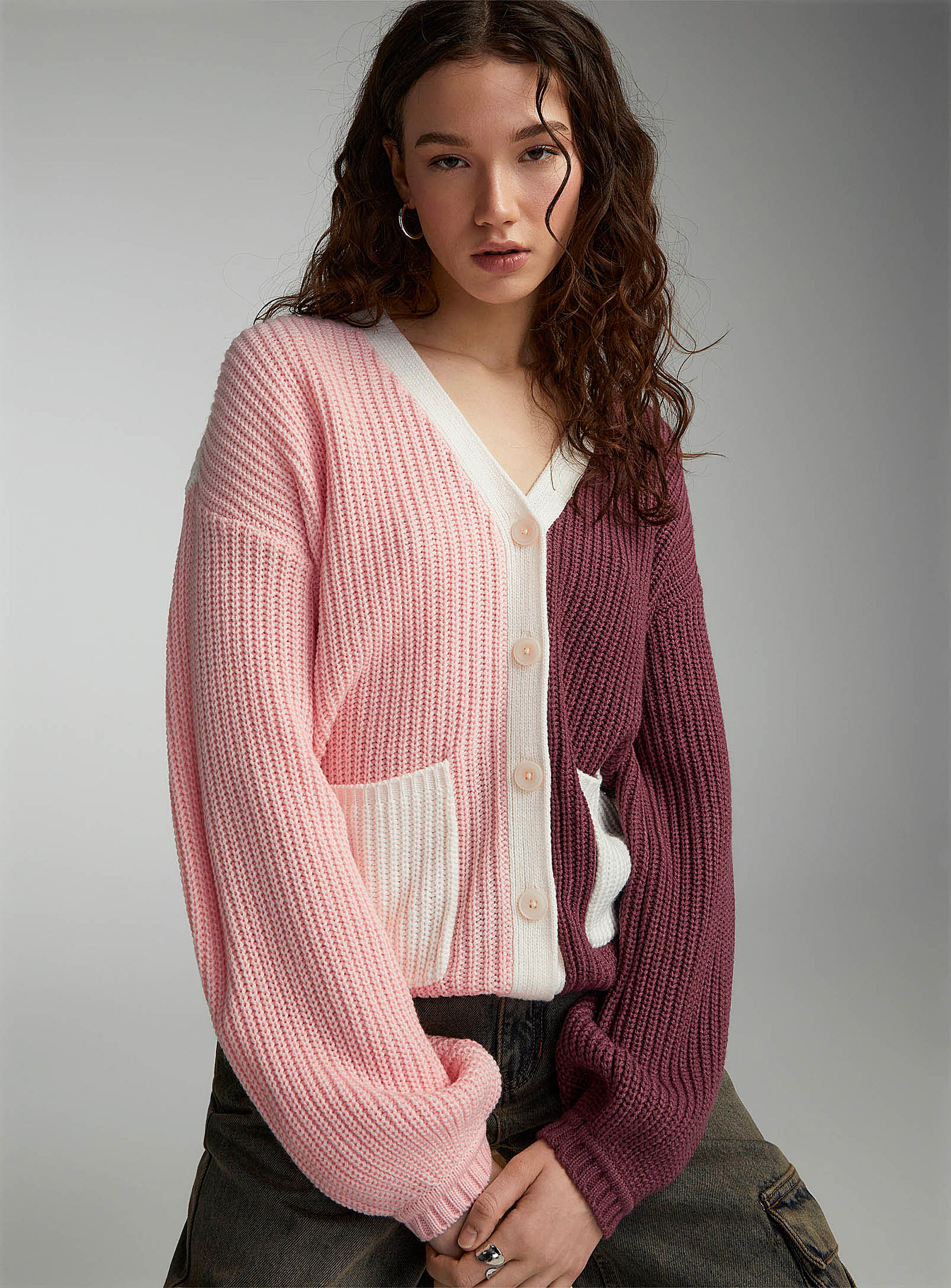 Twik Buttoned Rib-knit Cardigan In Pink