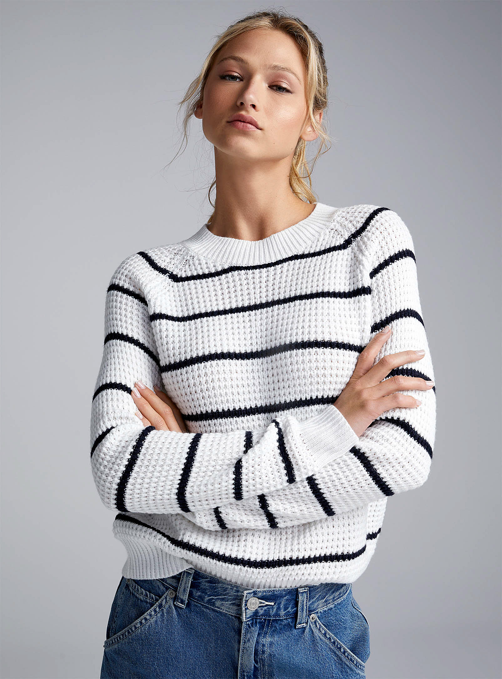 Twik Waffle-knit Boxy-fit Sweater In Patterned White