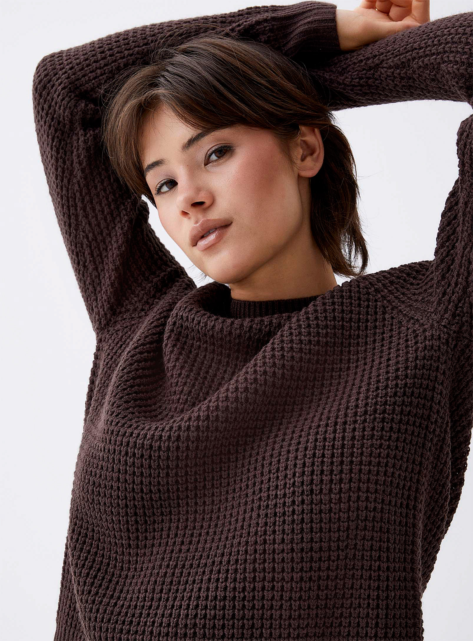 Twik Boxy-fit Waffle-knit Sweater In Brown