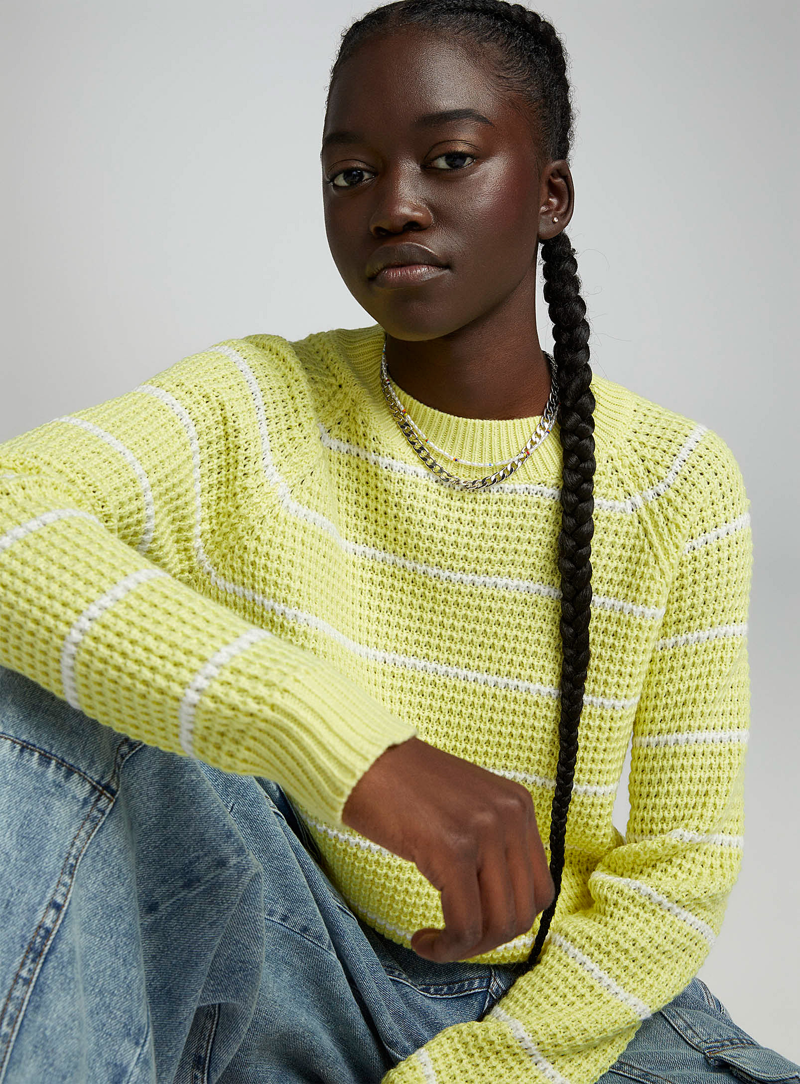 Twik Boxy-fit Waffle-knit Sweater In Patterned Yellow