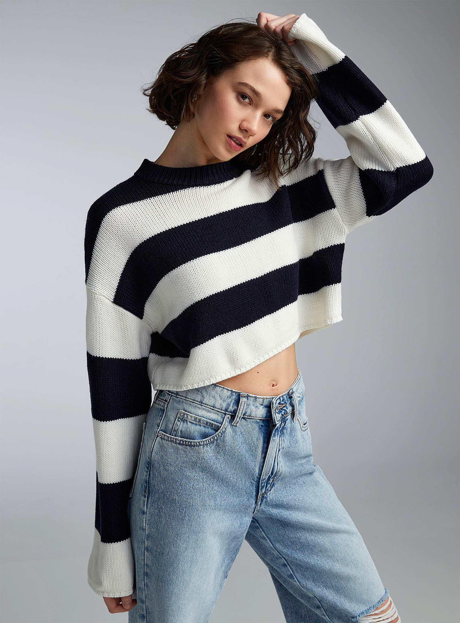 Twik - Women's Wide stripes cropped sweater