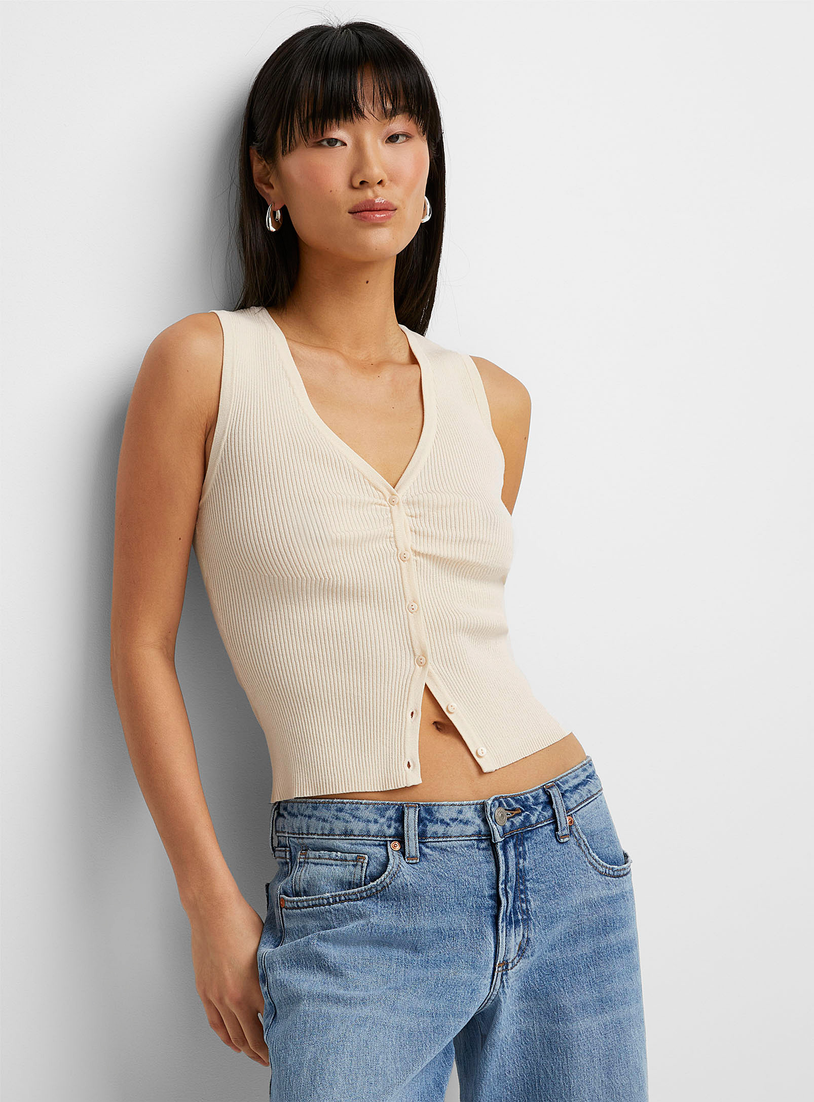 Icône - Women's Finely ribbed buttoned Cami Top
