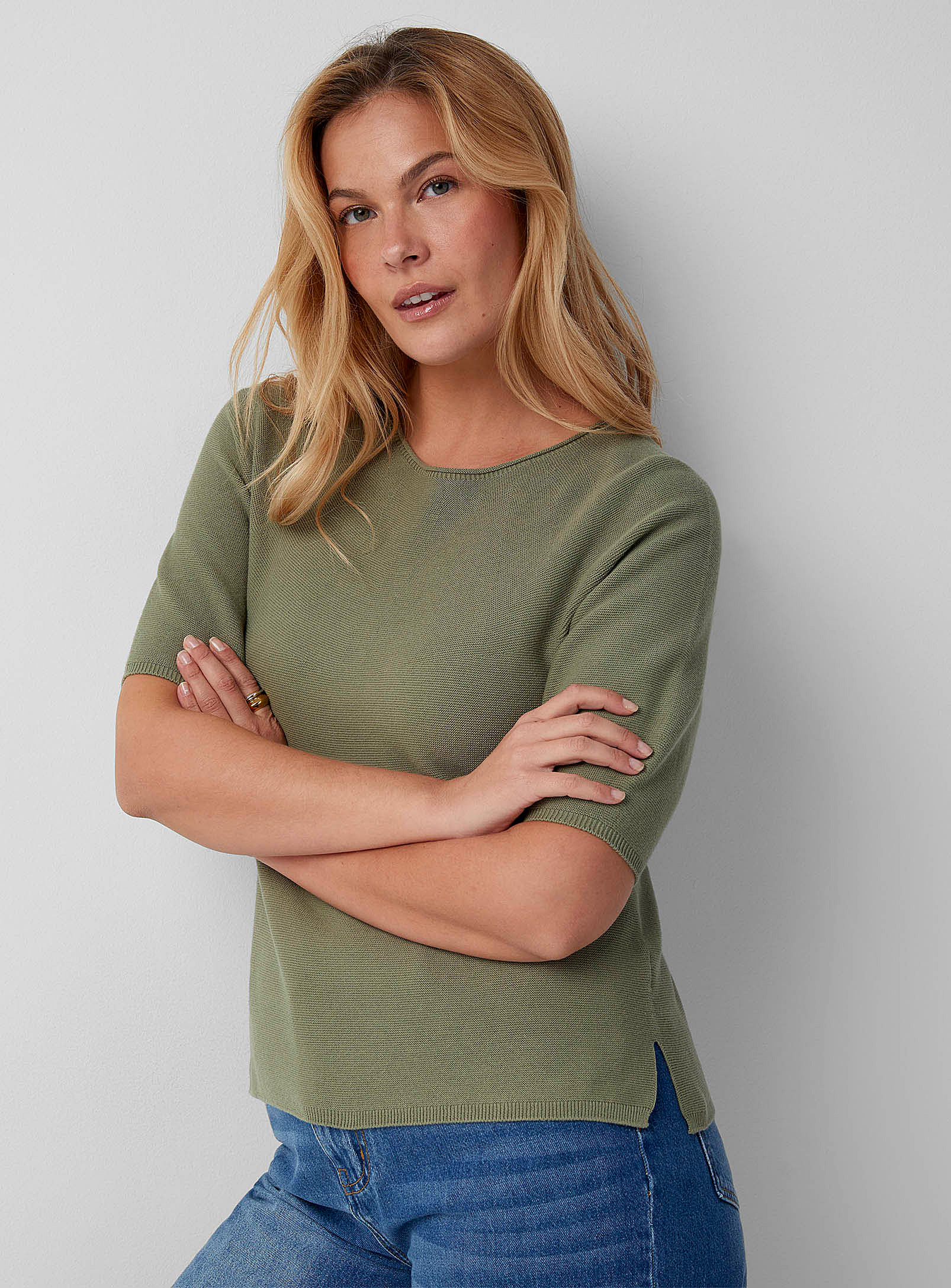 Contemporaine Puff-sleeve Textured Sweater In Lime Green