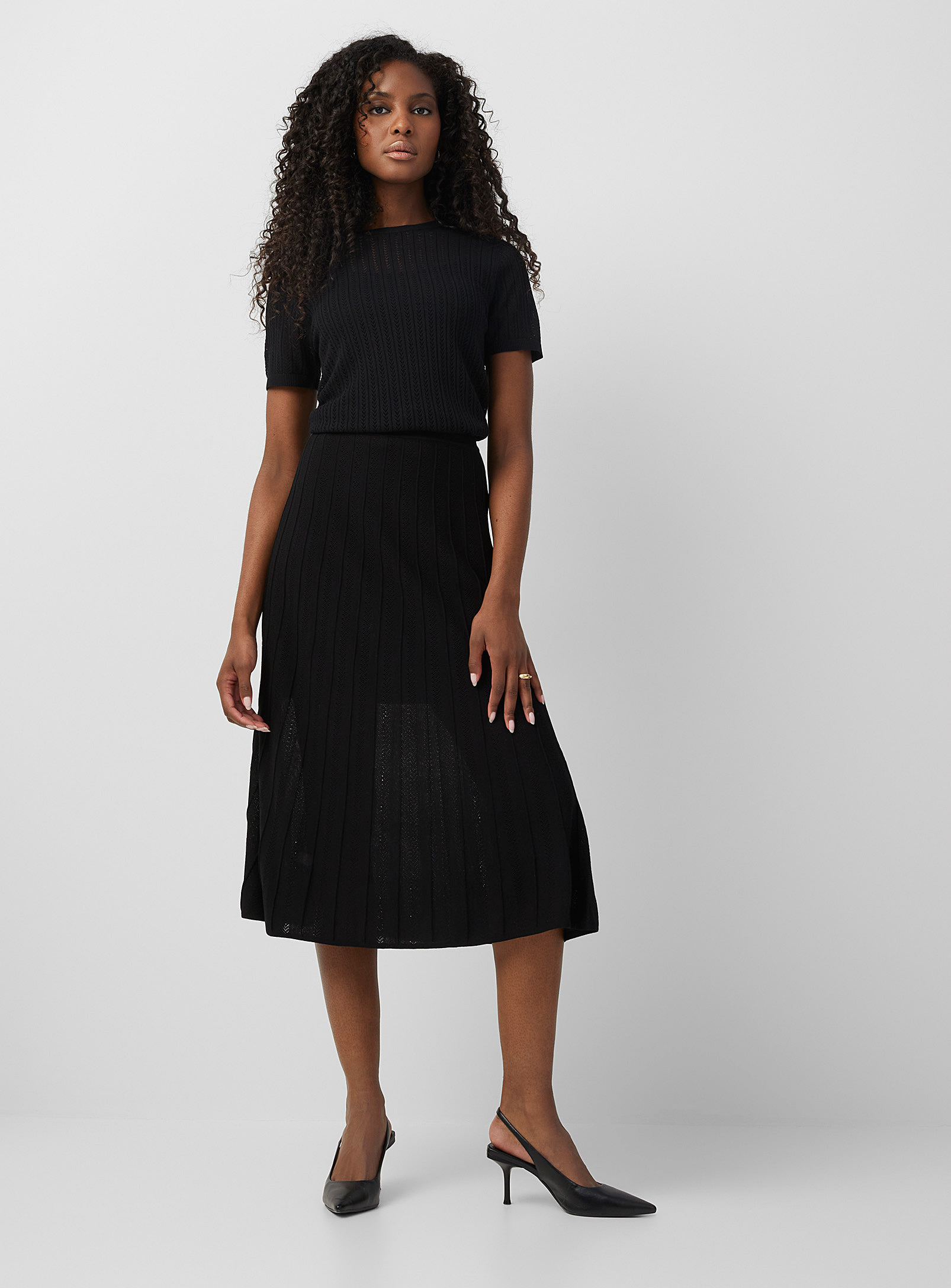 Contemporaine Pointelle Knit Midi Skirt In Black