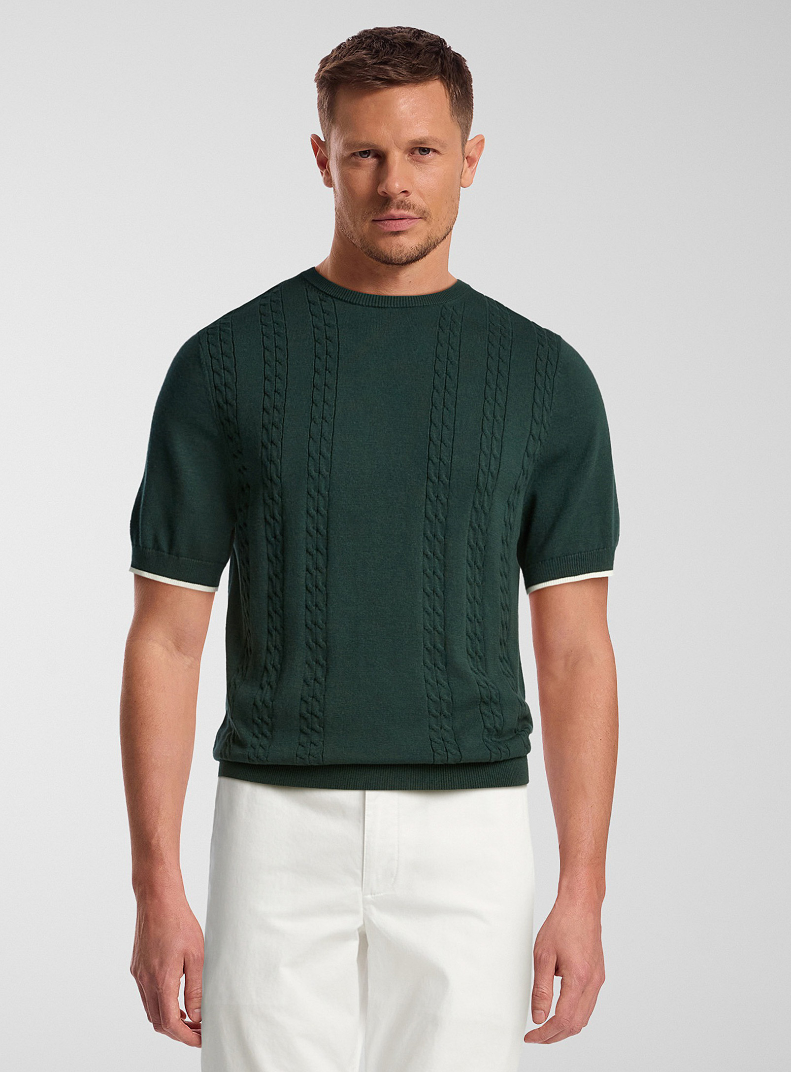 Le 31 Placed Cable Sweater In Patterned Green