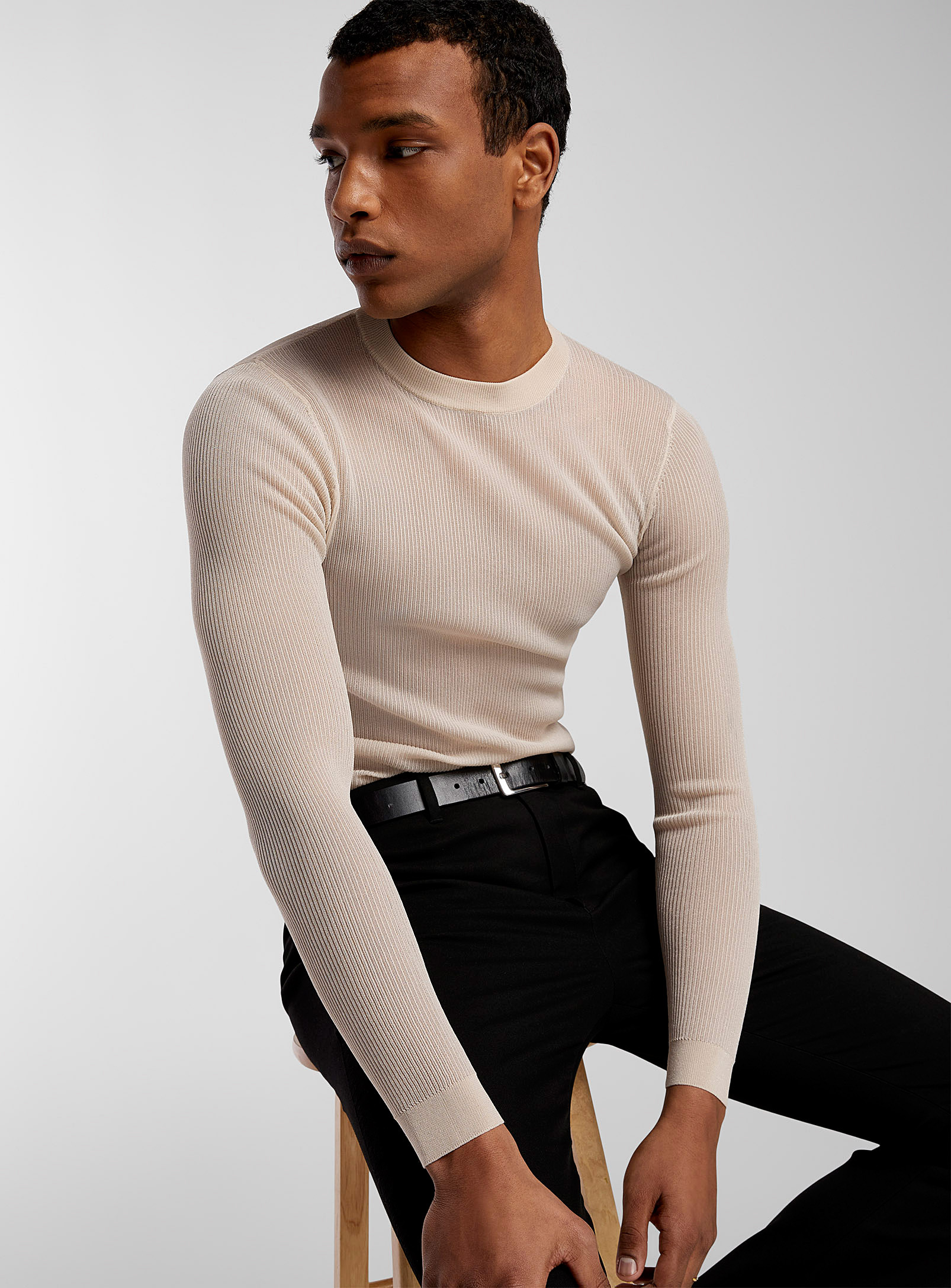 Le 31 Sheer Ribbed Sweater In Ivory White
