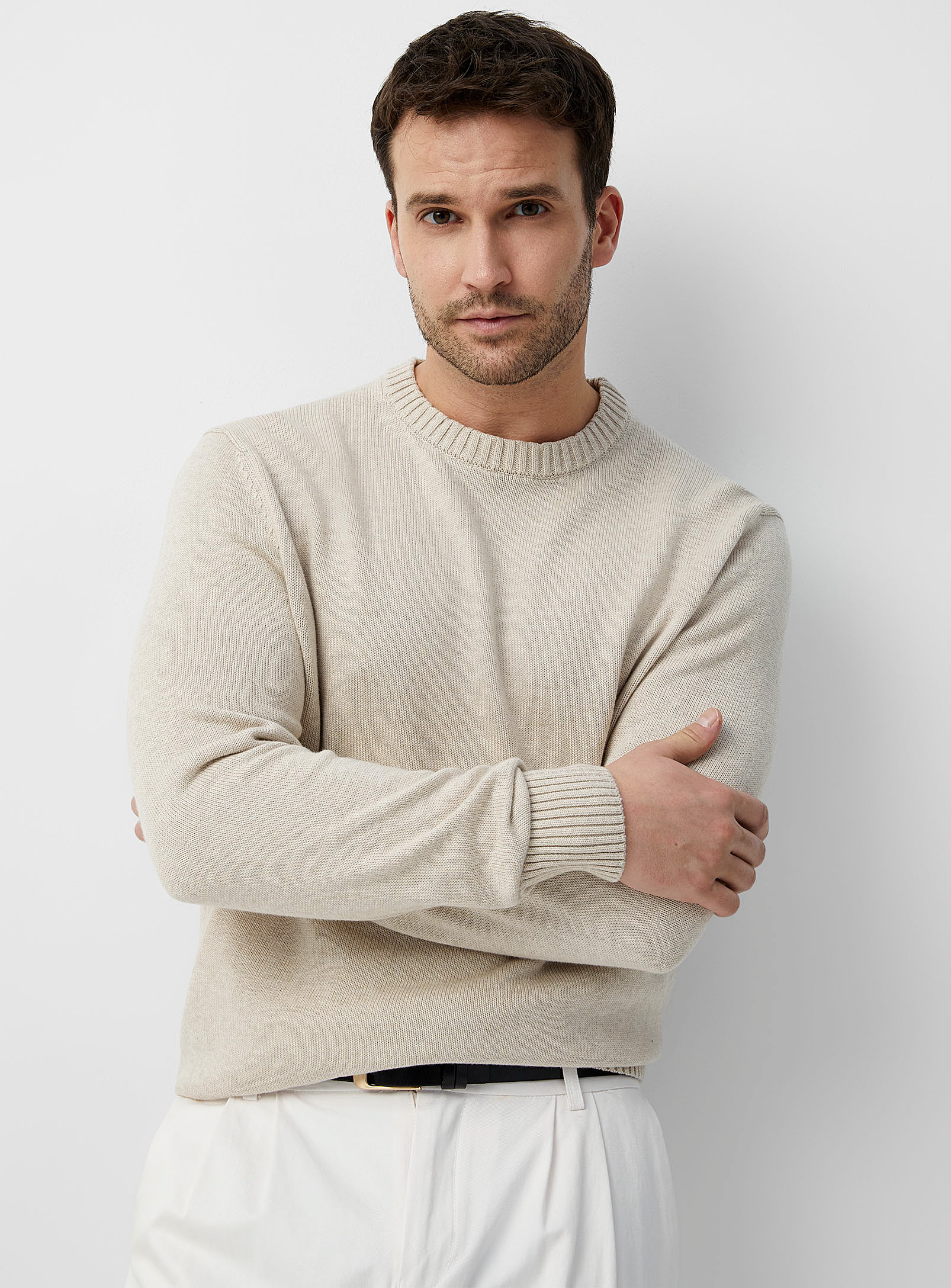 Le 31 Recycled Cotton Crew-neck Sweater In Cream Beige