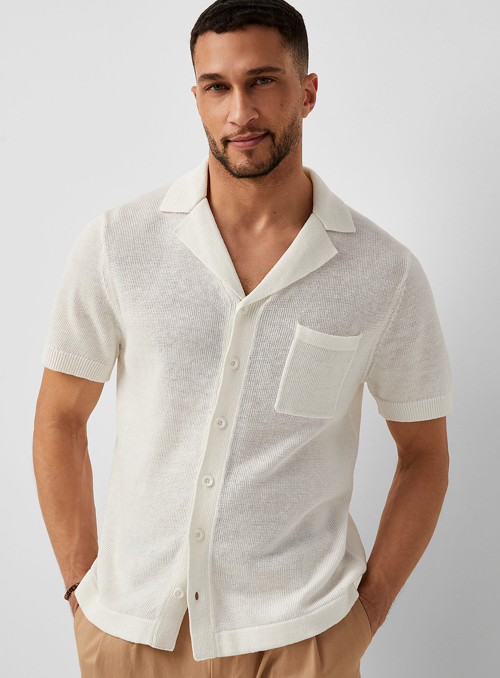 Le 31 Pure Organic Linen Knit Shirt In Off White