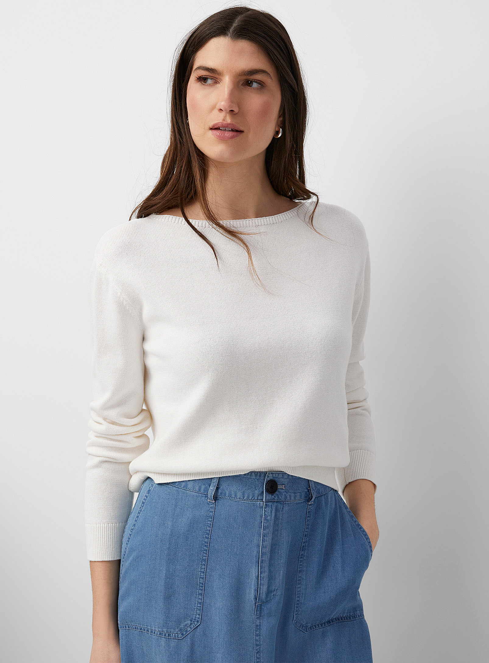 Contemporaine Boat-neck Blousing Sweater In Off White