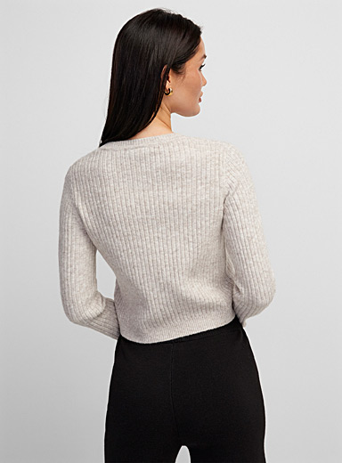 Bow-button ribbed cropped cardigan product image 4