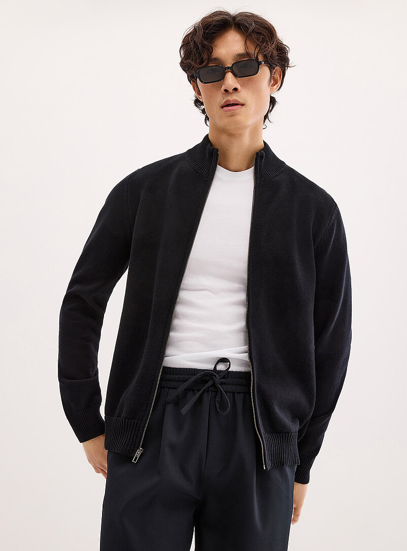 Reprocessed-cotton zipped cardigan product image (primary)
