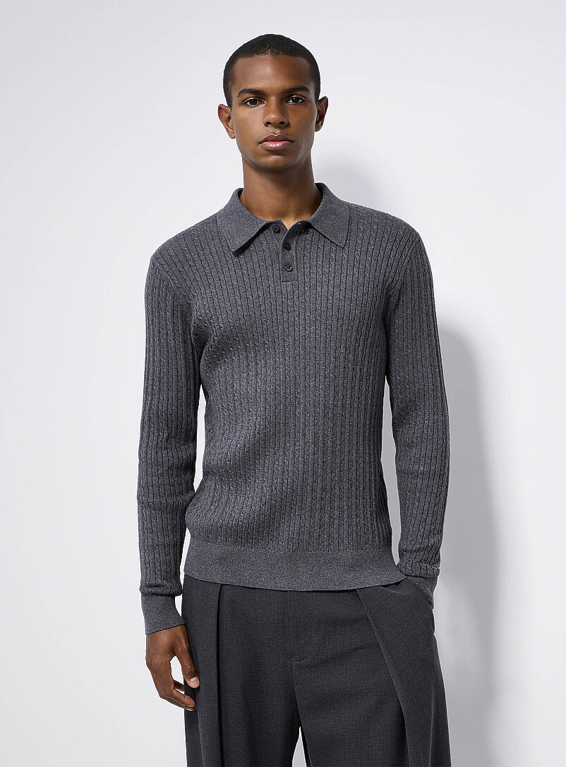Twisted-cable polo-collar sweater product image (primary)