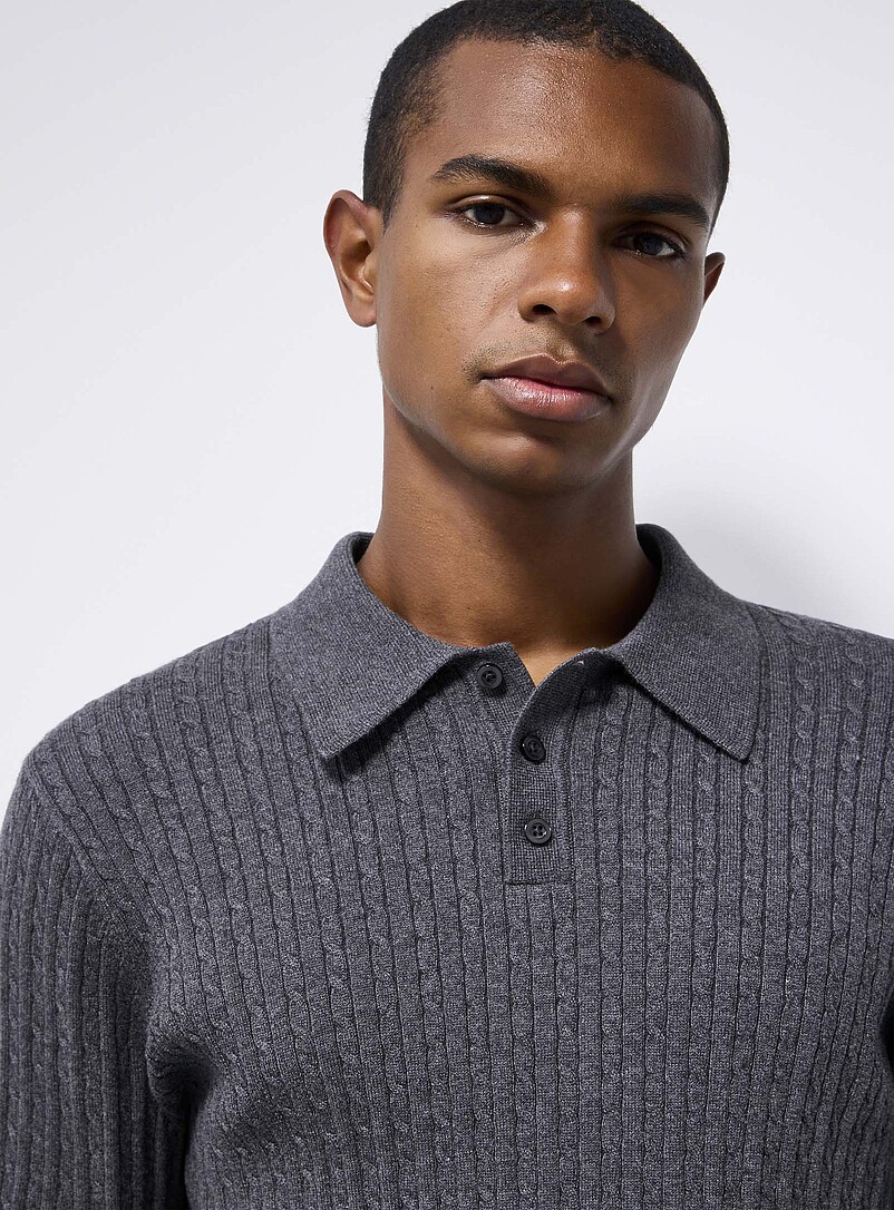 Twisted-cable polo-collar sweater product image 2